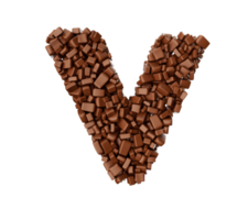 Letter V made of chocolate Chunks Chocolate Pieces Alphabet Letter V 3d illustration png