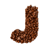 alfabeto j fatto di cioccolato patatine fritte cioccolato pezzi alfabeto lettera j 3d illustrazione png