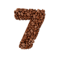 Digit 7 made of chocolate Chunks Chocolate Pieces Numeric Seven 3d illustration png