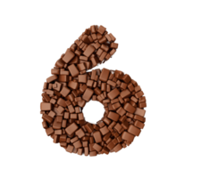 Digit 6 made of chocolate Chunks Chocolate Pieces Numeric 6 3d illustration png