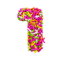 Digit 1 made of Colorful Sprinkles Numeric One Rainbow sprinkles 3d illustration png