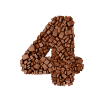 Digit 4 made of chocolate Chunks Chocolate Pieces Numeric Four 3d illustration png