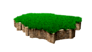 Poland map soil land geology cross section with green grass and Rock ground texture 3d illustration png