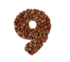 Digit 9 made of chocolate Chunks Chocolate Pieces Numeric Nine 3d illustration png