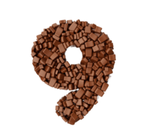 dígito 9 9 hecho de chocolate trozos chocolate piezas numérico nueve 3d ilustración png