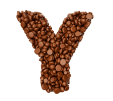 alfabeto y fatto di gocce di cioccolato pezzi di cioccolato alfabeto lettera y 3d illustrazione png