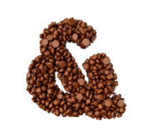 alfabet en gemaakt van chocola chips chocola stukken en symbool 3d illustratie png