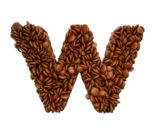 brev w tillverkad av choklad överdragen bönor choklad godis alfabet ord w 3d illustration png