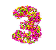 Digit 3 made of Colorful Sprinkles Numeric Three Rainbow sprinkles 3d illustration png