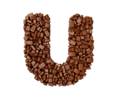Letter U made of chocolate Chunks Chocolate Pieces Alphabet Letter U 3d illustration png