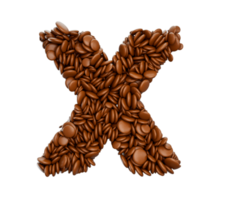 lettre X fabriqué de Chocolat recouvert des haricots Chocolat des sucreries alphabet mot X 3d illustration png