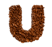 Brief u gemacht von Schokolade beschichtet Bohnen Schokolade Süßigkeiten Alphabet Wort u 3d Illustration png