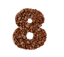 Digit 8 made of chocolate Chunks Chocolate Pieces Numeric Eight 3d illustration png