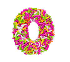 Digit 0 made of Colorful Sprinkles Numeric Zero Number Rainbow sprinkles 3d illustration png