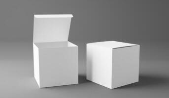 Two white box mockup isolated on grey background, 3D rendering photo