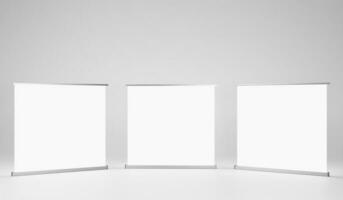 Blank white exhibition stand mockup, 3D rendering isolated on grey background photo