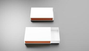 Blank white box mockup isolated on grey background 3D rendering photo