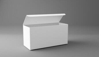 blanco caja Bosquejo, blanco caja modelo aislado en gris en 3d representación foto