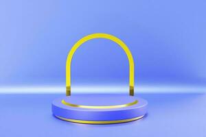 3d rendering of abstract minimal geometric forms. Glossy golden podium for your design photo