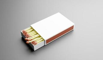Box of matches isolated on grey background. 3d illustration. Mock up photo