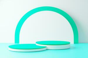 3d abstract minimal geometric forms. Glossy green podium for your design photo