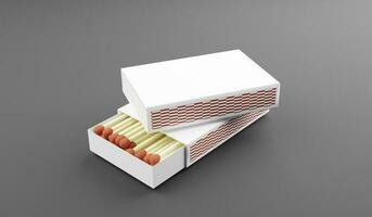 Opened matchbox with matches on grey background, 3d render photo