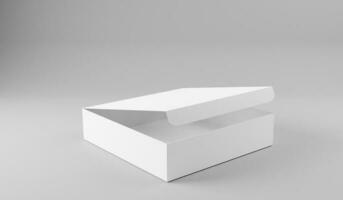 White box mockup, blank box template isolated on grey in 3d rendering photo