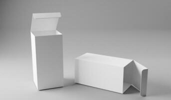 Blank white box mockup, 3D rendering isolated on gray background photo