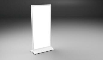 Blank advertising stand in gray background, 3D rendering, vertical image photo