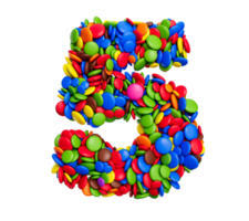 Ziffer 5 mehrfarbig Regenbogen Süßigkeiten festlich isoliert 3d Illustration png