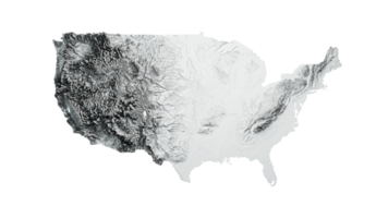 USA Relief map of Colored according to terrain Isolated 3d illustration png