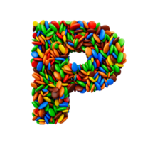 Letter P of multicolored rainbow candies Festive isolated 3d illustration png