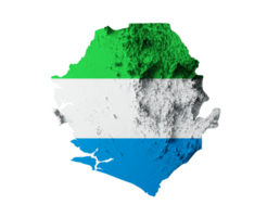 Sierra Leone Map Shaded relief Flag on the height map 3d illustration png