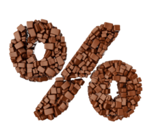 Percentage sign made of chocolate Chunks Chocolate Pieces  3d illustration png