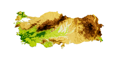 Turkey Map Shaded relief Color Height map 3d illustration png