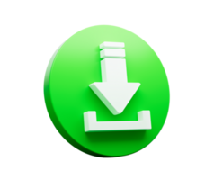 Download icon with White down arrow on Green Button 3d illustration isolated png
