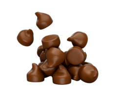 Chocolat frites morceaux ou gouttes, chute en volant isolé 3d illustration png