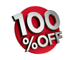 100 por ciento apagado 3d firmar especial oferta 100 por ciento descuento etiqueta destello, rebaja arriba a cien por ciento apagado, grande oferta, venta, oferta etiqueta, pegatina, bandera, publicidad, oferta icono Destellador 3d ilustración png