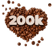 200k houdt 3d tekst Aan chocola chips stukken liefde 3d illustratie png