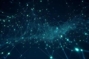 Blue abstract background with a network grid and particles connected background. photo