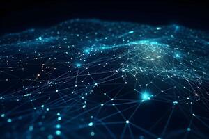 Blue abstract background with a network grid and particles connected background. photo