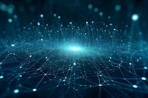 Blue abstract background with a network grid and particles connected background. photo