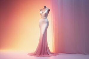 Fashion pink evening gown, maxi dress on dummy. Generative AI photo