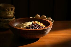 A Bowl of Colorful Oats and Legumes photo