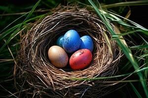 A Colorful Nest of Four Eggs photo