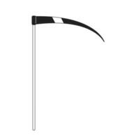 Grim Reaper scythe monochrome flat vector object. Grass mowing tool. Nightmare scythe. Editable black and white thin line icon. Simple cartoon clip art spot illustration for web graphic design