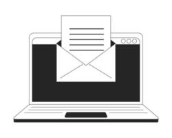 Email on laptop flat monochrome isolated vector object. Virtual communication. Editable black and white line art drawing. Simple outline spot illustration for web graphic design