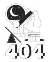 Surreal esoteric black white error 404 flash message. Dropping sphere. Waterfall window. Monochrome empty state ui design. Page not found popup cartoon image. Vector flat outline illustration concept