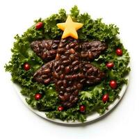 Brazilian feijoada of Christmas tree shape isolated on white background photo