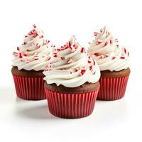 Candy cane cupcakes isolated on white background photo